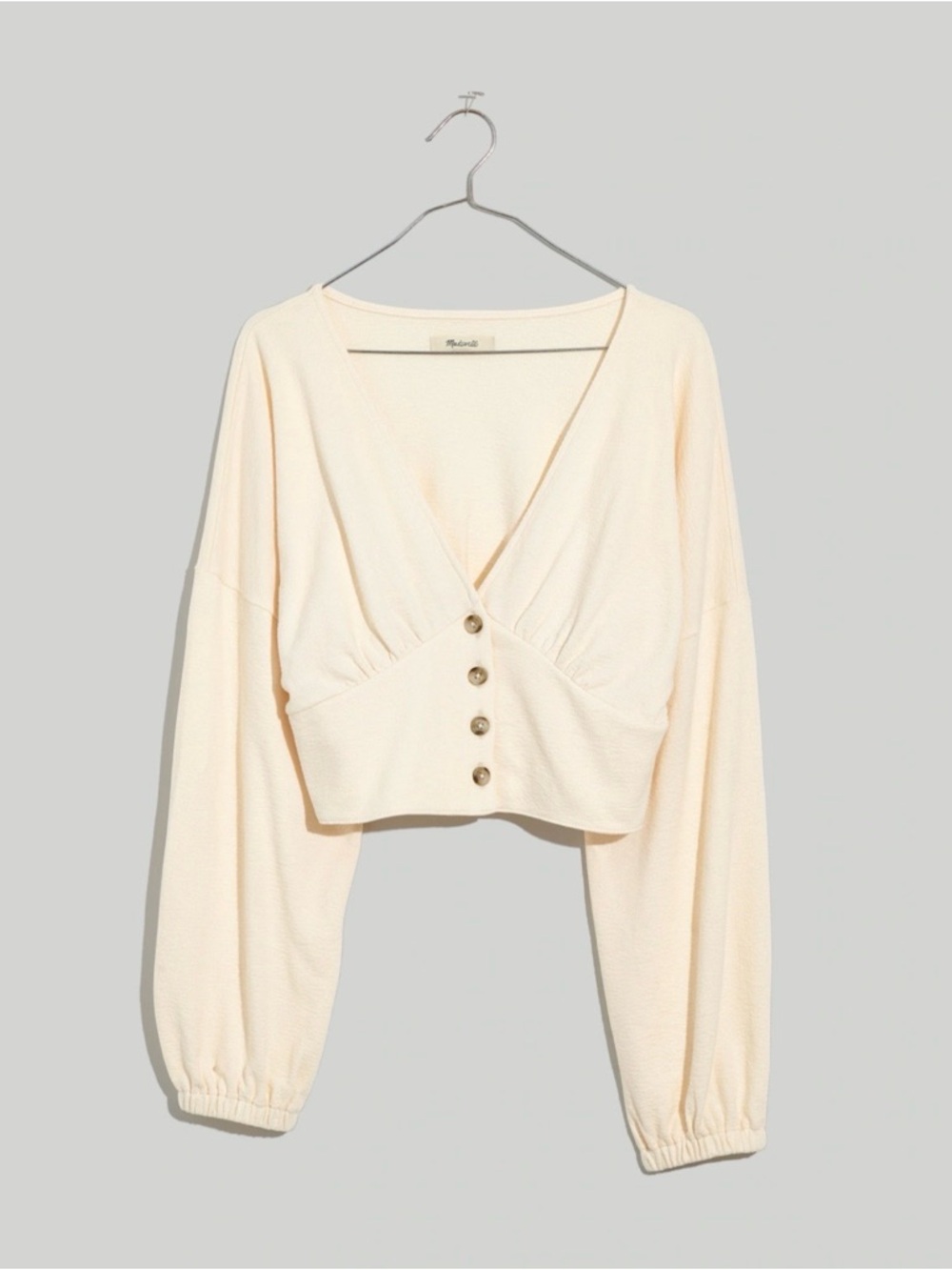 Madewell Cream Button-Front Cropped V-Neck Top
